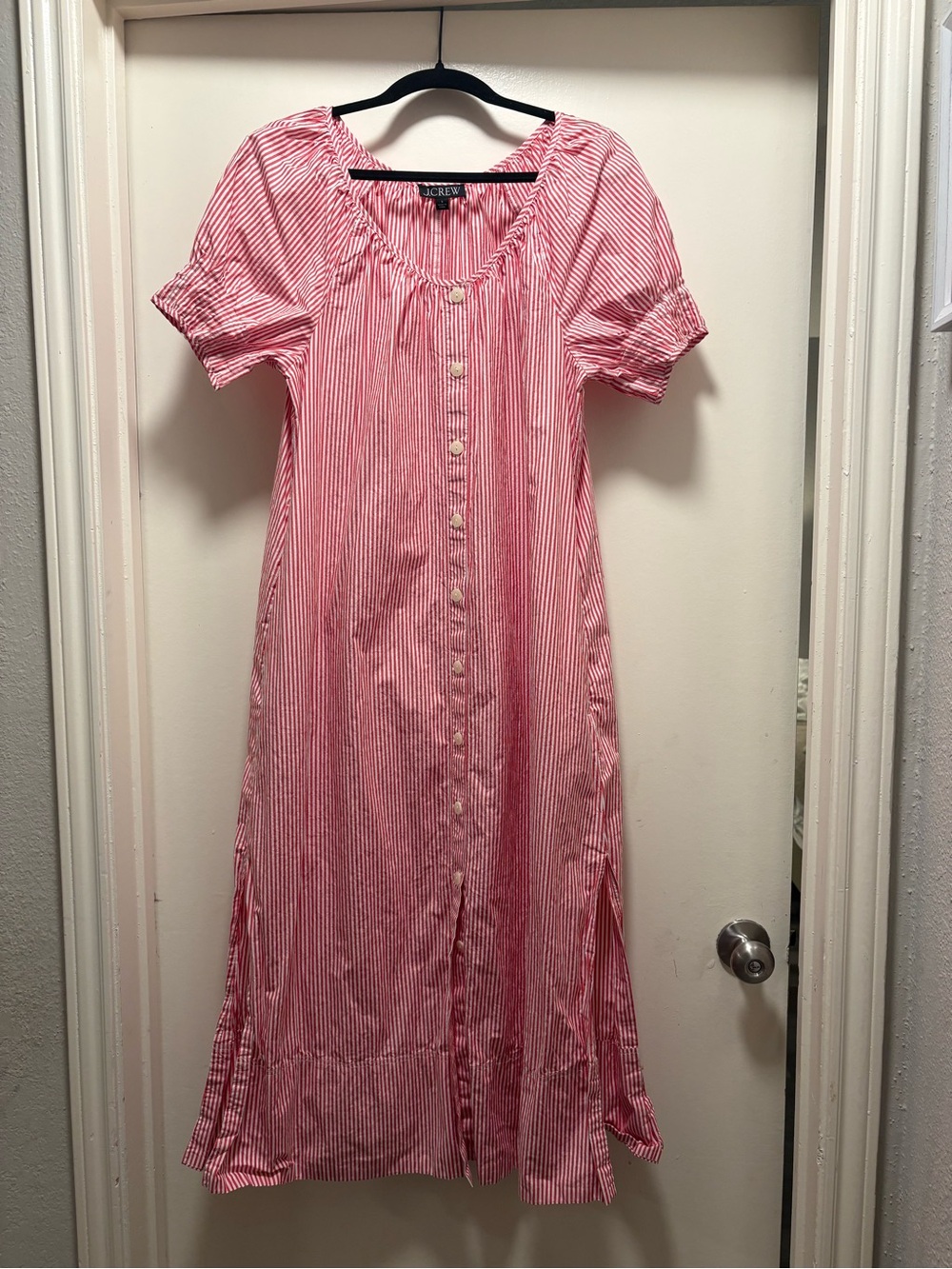 J. Crew Red and White Stripe Button-Front Maxi Dress - Picture 2 of 9